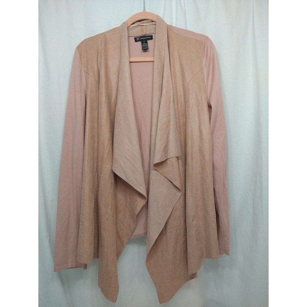 INC Size XL Waterfall Cardigan Pink Open Front Knit Faux Suede Long Sleeve